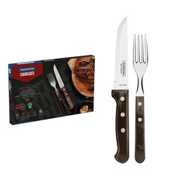 Jogo de Talheres Tramontina Churrasco com Laminas em Aço Inox e Cabos de Madeira Castanho 12 Peças - 6