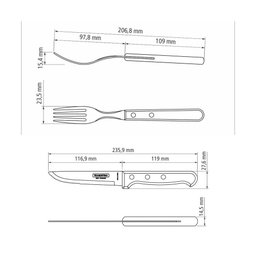 Jogo de Talheres Tramontina Churrasco com Laminas em Aço Inox e Cabos de Madeira Castanho 12 Peças - 7