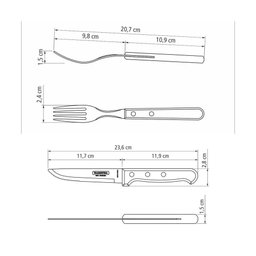 Jogo de Talheres Tramontina Churrasco com Laminas em Aço Inox e Cabos de Madeira Castanho 12 Peças - 5
