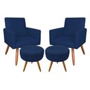 Ver imagem 1 de Kit 2 Poltronas/2 Puffs Redonda Veludo Azul Marinho
