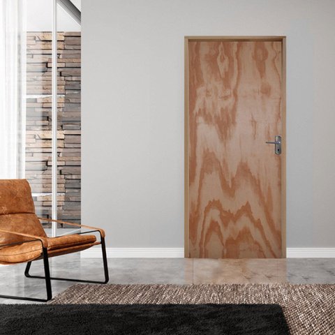 Kit Porta de Madeira 210x70cm Batente 11cm Fechadura Alavanca Rodam Abertura Esquerda Marrom/Mescla