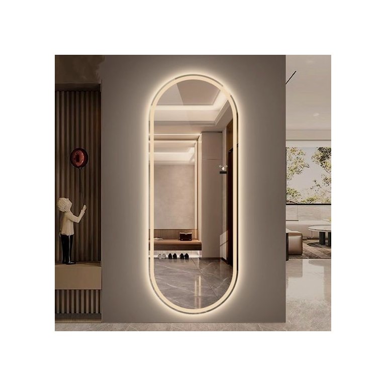 Espelho jateado Oval Iluminado com led quente - 50x120cm Woodglass oval jateado