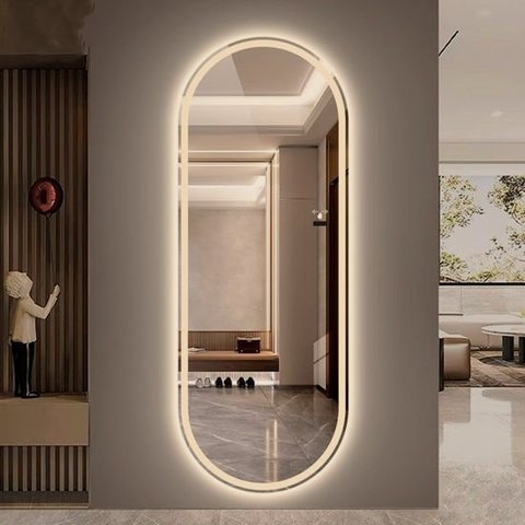 Espelho jateado Oval Iluminado com led quente - 50x120cm Woodglass oval jateado