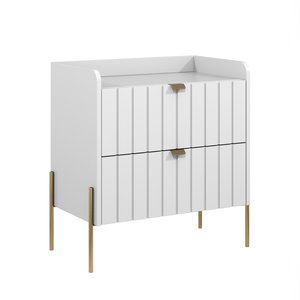 Mesa de Cabeceira Branca Moderna Moriah 60cm Alto Padrão:dourado/branco