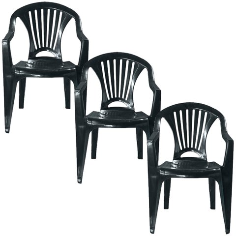 Kit 3 Poltrona de Plástico Resistente Área de Lazer 154kg