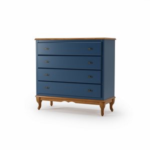 Cômoda 4 Gavetas Grandes Quarto Bebê Clássica Pés Luis Xv Azul Petróleo - Imbuia