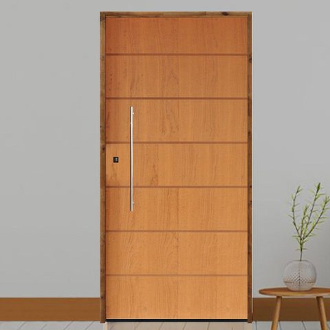 Kit Porta de Madeira 210x92cm Batente 14cm Fechadura Rolete Belissima 2 Rodam Abertura Direita Marro