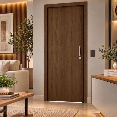 Porta de Madeira Lisa Clean 210x80cm Acabamento UV Pronta:Imbuia