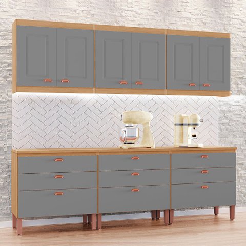 Cozinha Luna Modulada Composta por 06 Módulos 100% Mdf com Armário Aéreo e Balcões
