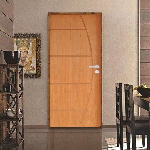 Kit Porta de Madeira 210x62cm Batente 11cm Fechadura Rolete Belissima 6 Rodam Abertura Direita Marro