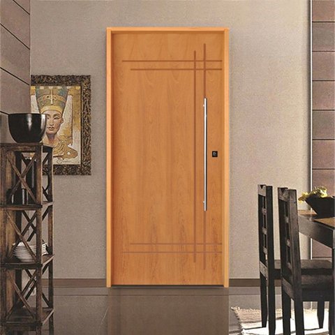 Kit Porta de Madeira 210x92cm Batente 14cm Fechadura Rolete Belissima 9 Rodam Abertura Esquerda Marr