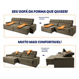 Sofá Retrátil Reclinável 300cm Albany Suede Velut com Molas Ensacadas - King House - 5