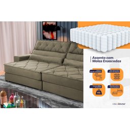 Sofá Retrátil Reclinável 300cm Albany Suede Velut com Molas Ensacadas - King House - 4