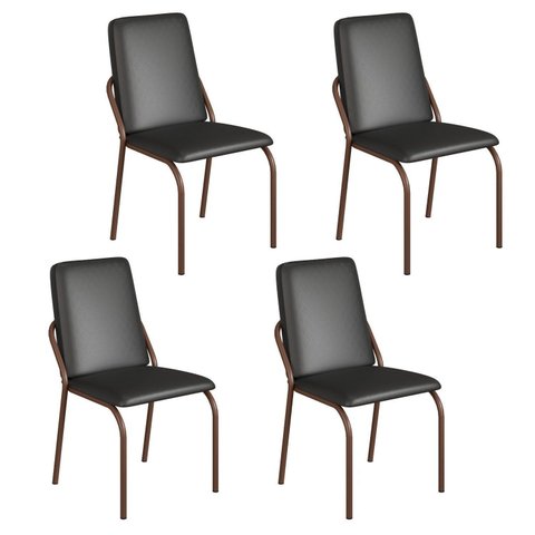 Kit 4 Cadeiras para Sala de Jantar Malibu Preto/Liso/Marrom