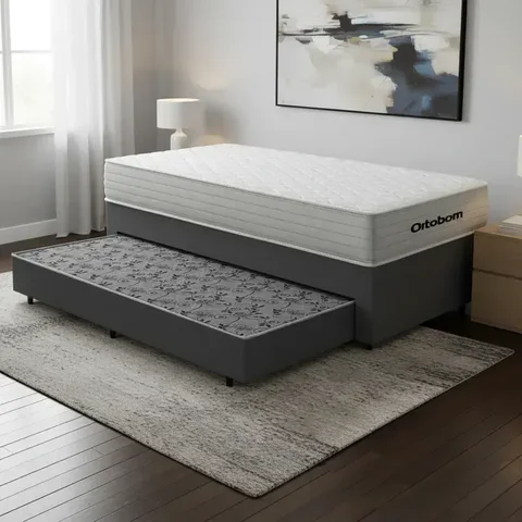 Cama Box com Colchão de Molas Ensacadas Ortobom One Face Plenno Superpocket + Auxiliar de Molas