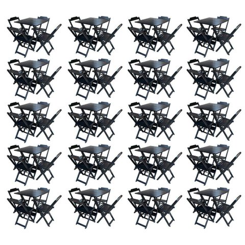 Kit 20 Jogos De Mesa Com 4 Cadeiras De Madeira Dobravel 60X60 - Preto - Preto
