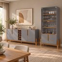 Ver imagem 1 de Conjunto Buffet + Cristaleira Lizz Cinza Pérola 190cm Casa D Móveis