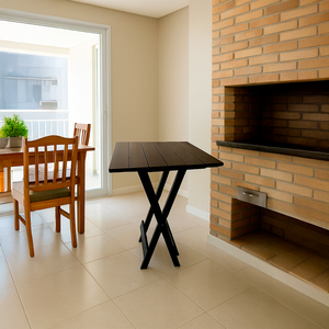 Mesa Bistrô para Area Gourmet Dobrável de Madeira Maciça: Preto