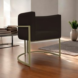 Poltrona Decorativa Recepção Luna Corino Base de Ferro Champagne - 2