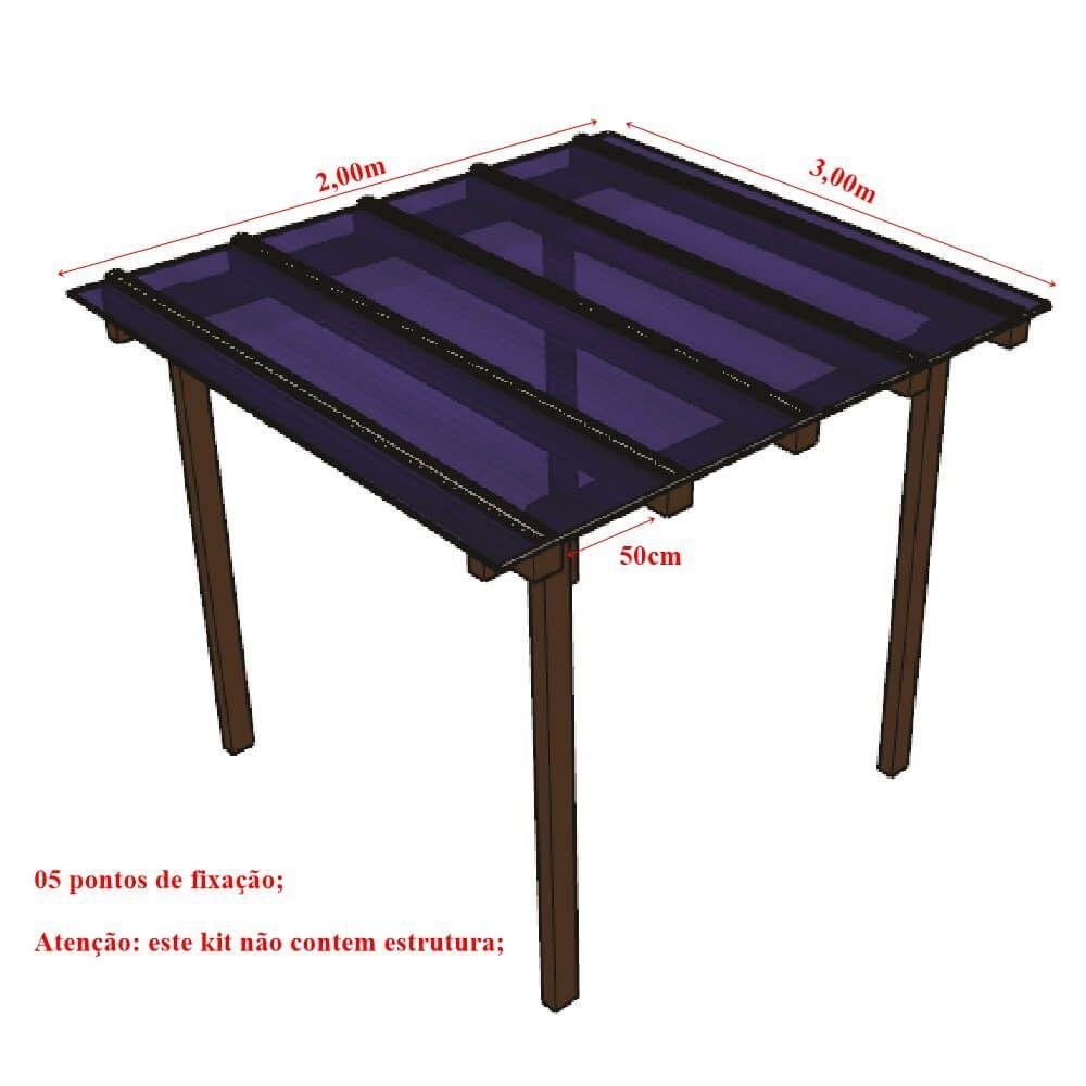 Kit Policarbonato Azul 4mm 2,00m X 3,00m - Perfis Naturais - 5