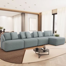 Sofá 5 Lugares com Chaise Direito Sala Living 334cm Arlo F04 Linho Cinza - Lyam Decor - 2