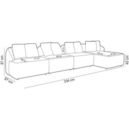 Sofá 5 Lugares com Chaise Direito Sala Living 334cm Arlo F04 Linho Cinza - Lyam Decor - 5