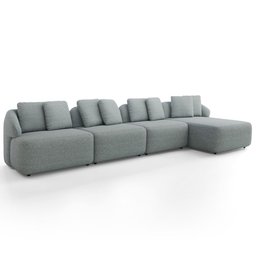 Sofá 5 Lugares com Chaise Direito Sala Living 334cm Arlo F04 Linho Cinza - Lyam Decor - 1