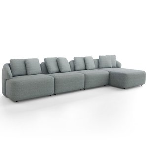 Sofá 5 Lugares com Chaise Direito Sala Living 334cm Arlo F04 Linho Cinza - Lyam Decor