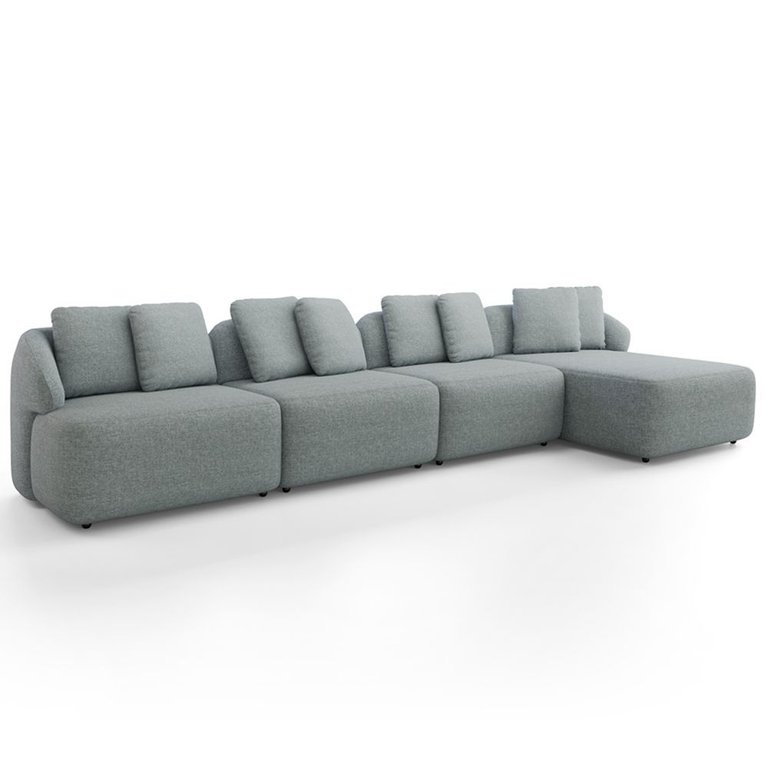Sofá 5 Lugares com Chaise Direito Sala Living 334cm Arlo F04 Linho Cinza - Lyam Decor