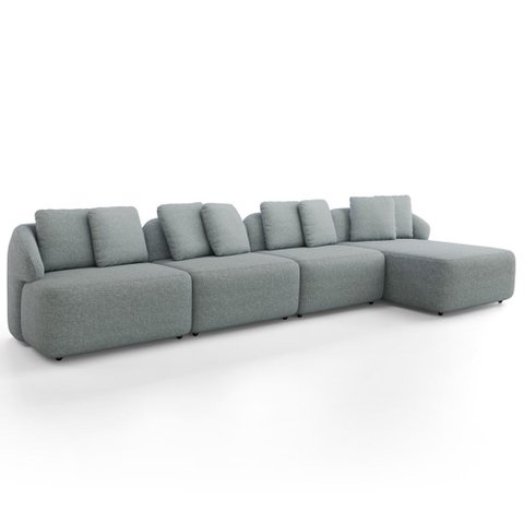 Sofá 5 Lugares com Chaise Direito Sala Living 328cm Arlo F04 Linho Cinza - Lyam Decor