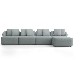 Sofá 5 Lugares com Chaise Direito Sala Living 334cm Arlo F04 Linho Cinza - Lyam Decor - 3