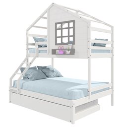 Treliche Casinha com Janela Casal/solteiro Madeira Maciça Branco/ Cinza Housin - 2