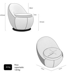 Poltrona Giratória Decorativa Forma Orgânica Reforçada Bouclé Dalila - 5