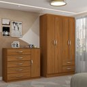Ver imagem 1 de Guarda-roupa Solteiro Natalie 4 Portas 2 Gavetas com Cômoda 1 Porta 5 Gavetas Cinamomo - Panorama Mó