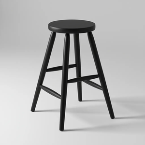 Banqueta Média Torneada em Madeira Maciça Preta Acetinado