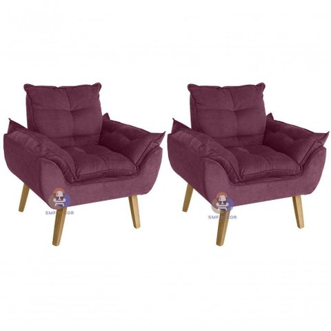 Kit 02 Poltrona Opala Suede Bordô