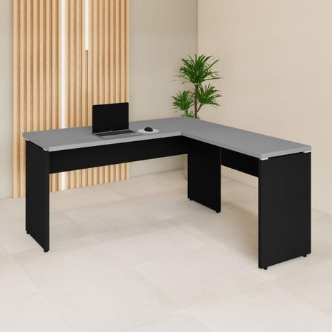 Escrivaninha em L F5 Office Moderno MDP 150cm Cinza Sagrado com Preto