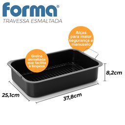 Assadeira Preta + Grelha Interna Esmaltada Retangular Forma - 2