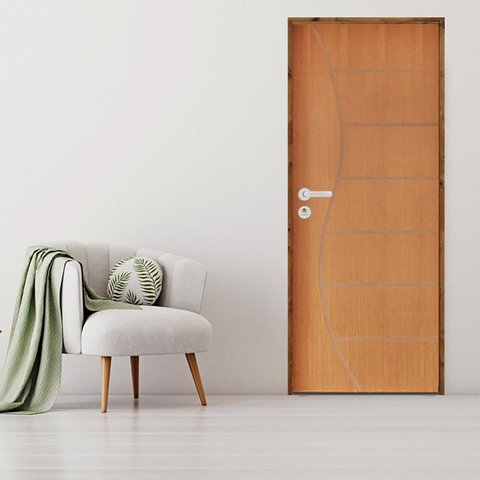 Kit Porta de Madeira 210x82cm Batente 9cm Fechadura Stilo Belissima 12 Rodam Abertura Esquerda Marro