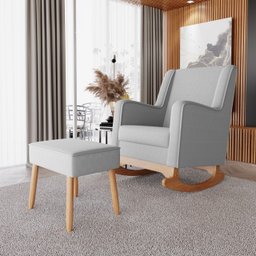 Poltrona Amamentação Aquila Balanço com Puff Linho Cinza - Ideal Moveis - 2