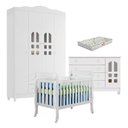 Ver imagem 1 de Quarto de Bebê New Selena 4 Portas com Berço Lila e Cômoda Gran Selena Branco Brilho e Colchão