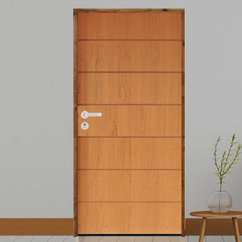 Kit Porta de Madeira 210x82cm Batente 9cm Fechadura Stilo Belissima 2 Rodam Abertura Direita Marrom/