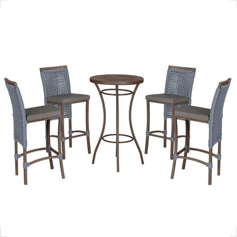Mesa Bistro e 4 Banquetas Roma Marrom Corda Náutica 11 Trama Original