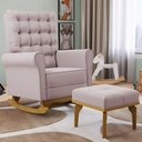 Ver imagem 2 de Poltrona de Amamentação Balanço e Puff Base de Madeira Brenda G05 Veludo Rosê - Mpozenato