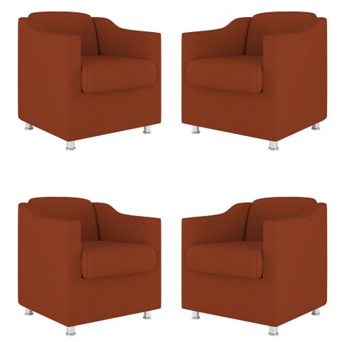 Kit 04 Poltronas Decorativas Sala de Espera Clinica Suede Cor:Terracota