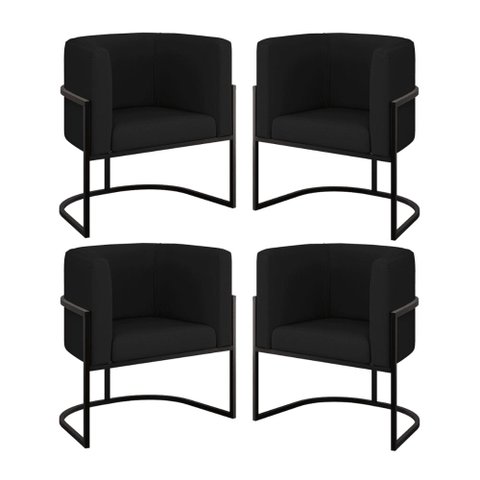 Kit 4 Cadeiras Poltrona Lua Corino Sala Quarto Preto Balaqui Cor:preto