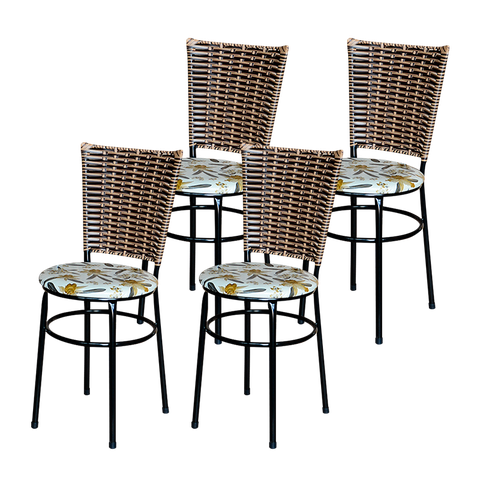 Kit 4 Cadeiras Cozinha Hawai Cappuccino Assento Estampado:floral Orquídea