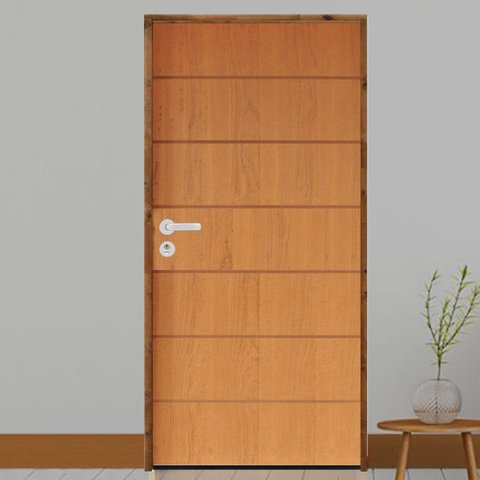Kit Porta de Madeira 210x82cm Batente 11cm Fechadura Stilo Belissima 2 Rodam Abertura Direita Marrom