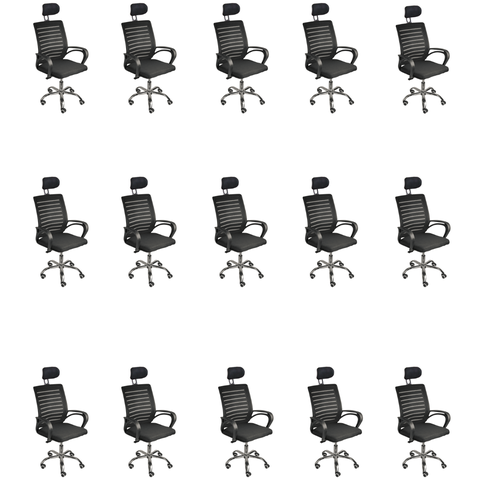 Kit 15 Cadeiras de Escritório Secretaria Diretor Roma Ergonômica com Apoio de Nuca