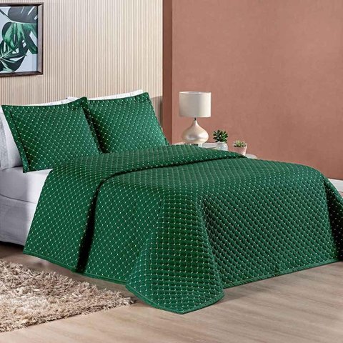 Kit Cobre Leito Espanha Casal King 03 Peças 200 Fios Matelado White Line - Verde Esmeralda